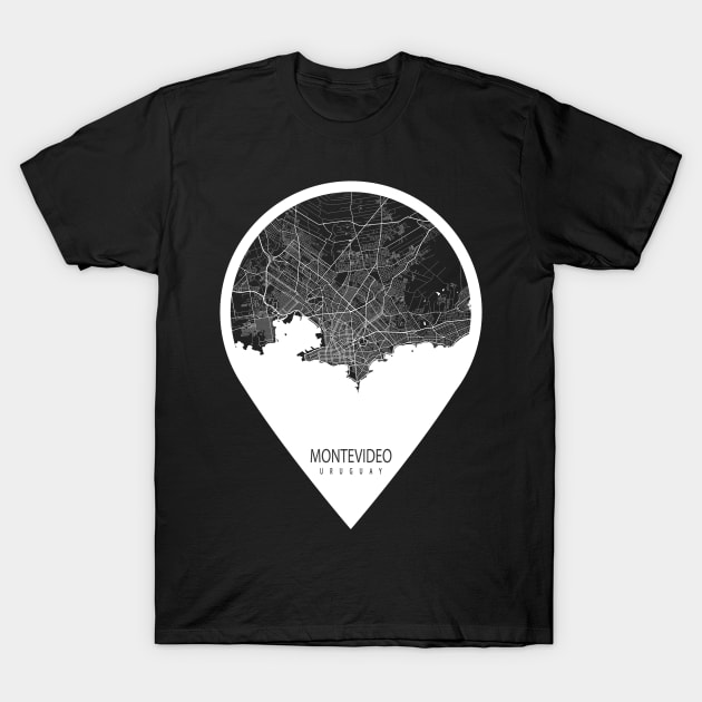 Montevideo, Uruguay City Map - Travel Pin T-Shirt by deMAP Studio